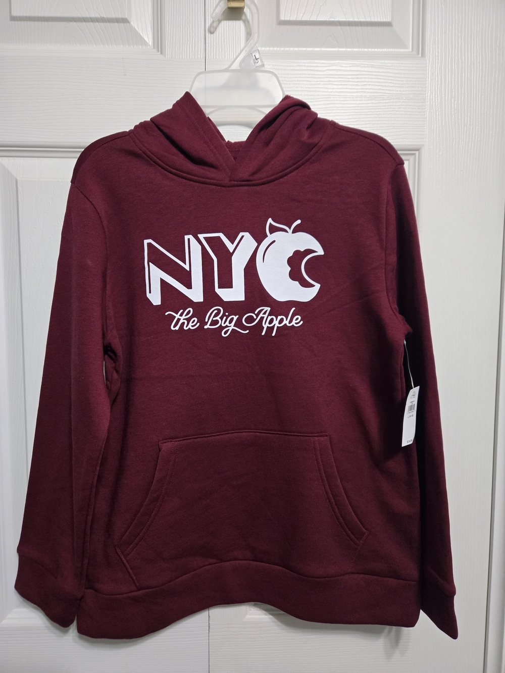 Old Navy Maroon Hoodie with White NYC The Big Apple Graphic kids L